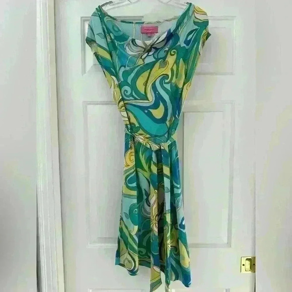 Trina Turk Collection Small Blue Green Floral Cowl Neck Sleeveless
Dress‎ EUC - Picture 2 of 8